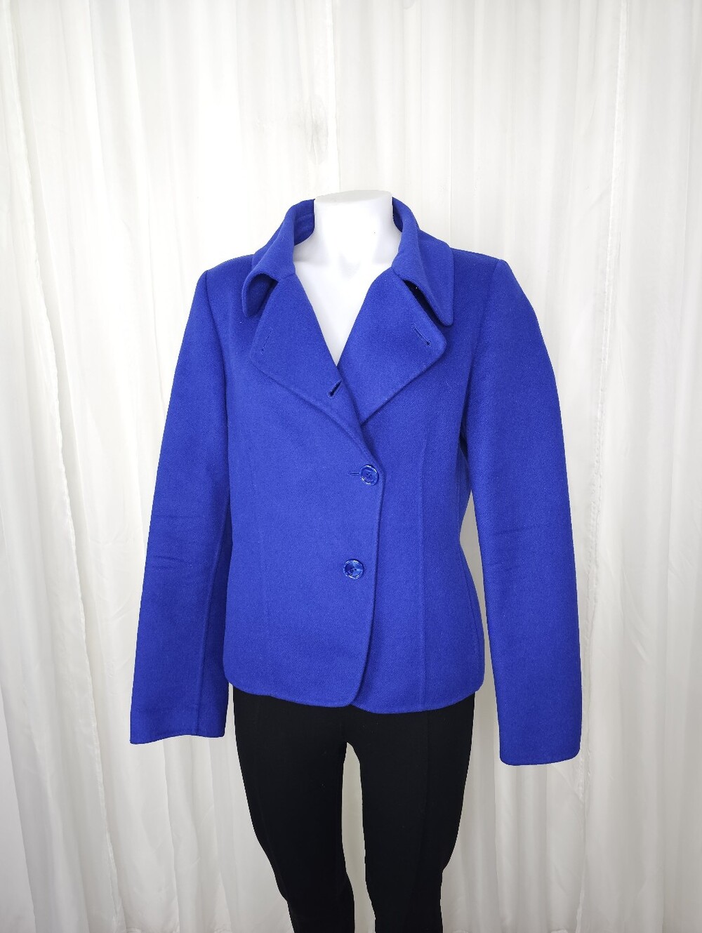 Max Mara Cucita A Mano Cobalt Blue Virgin Wool Angora Short Coat Jacket Size 12